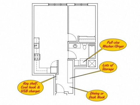 Floor plan for 1 bed, 1 bath, 698 sqft